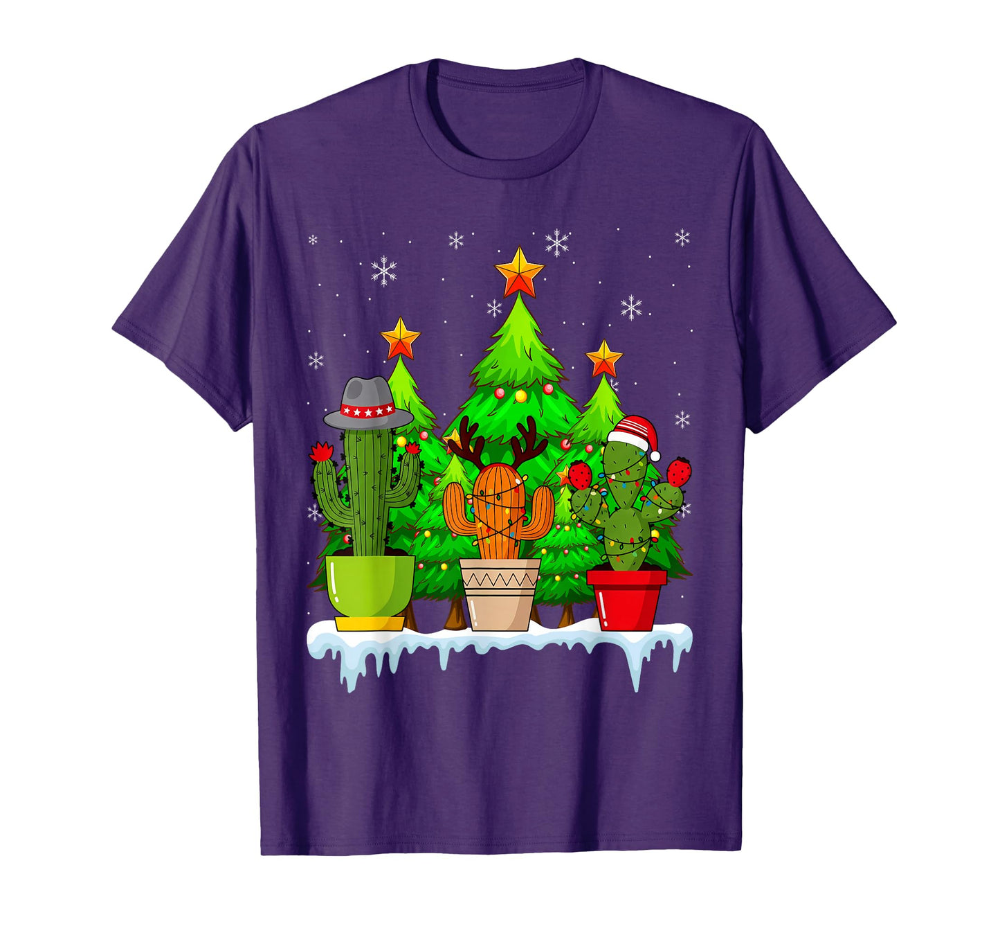 Cactus Christmas Santa Claus Reindeer Snowman Gag T-Shirt