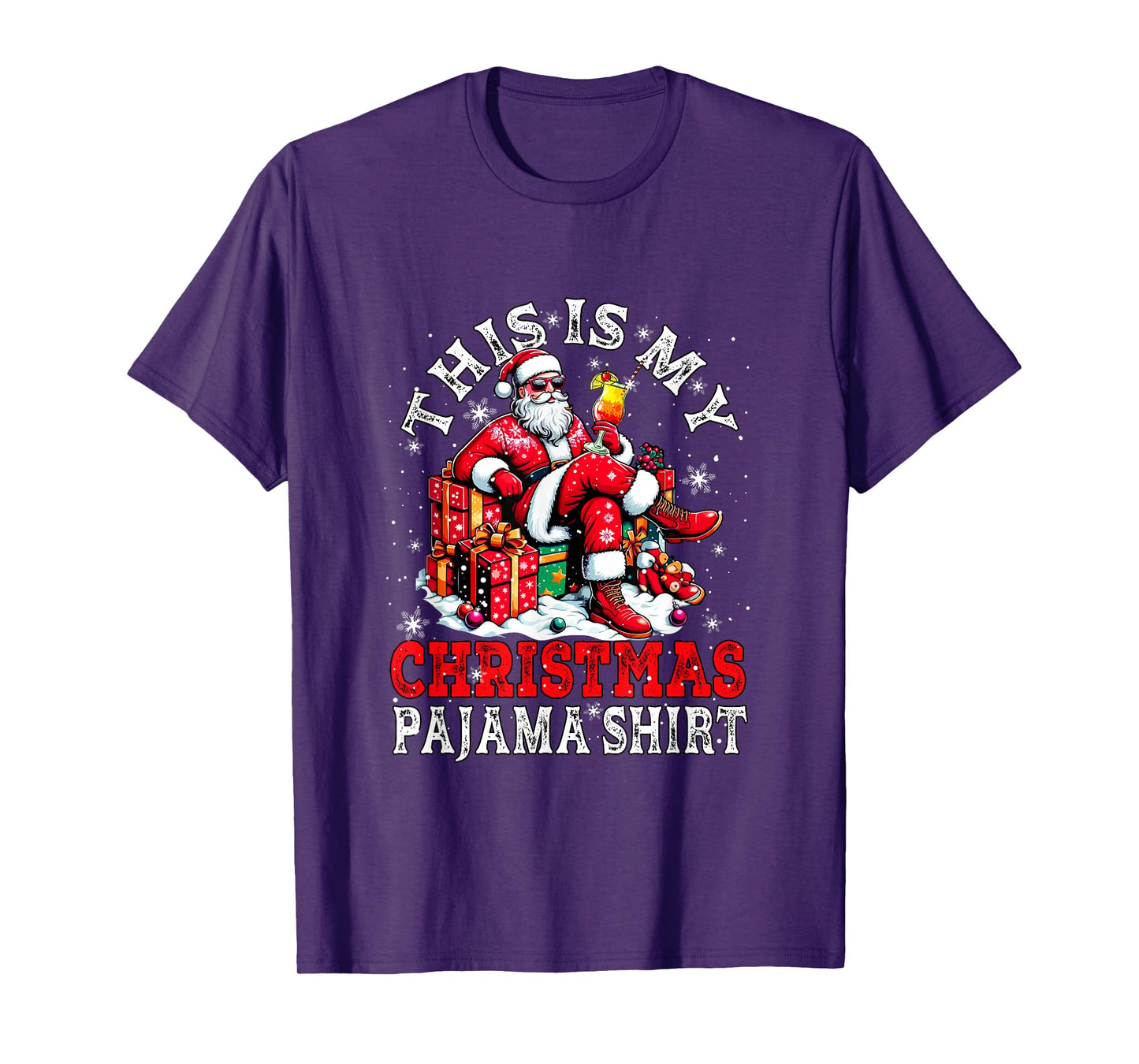 My Christmas Pajama Shirt Santa Sunglasses Drinking Cocktail T-Shirt