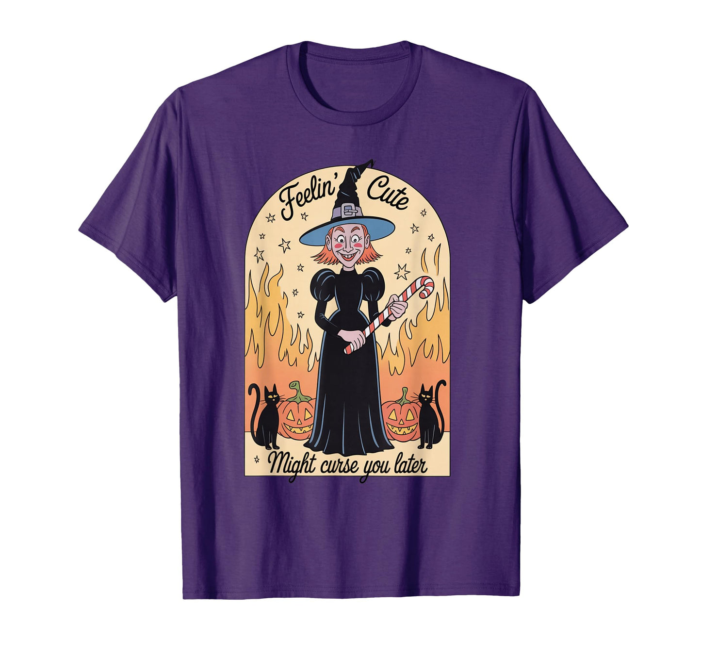 Funny Witch Halloween Pumpkin Feelin Cute Curse Women Men T-Shirt