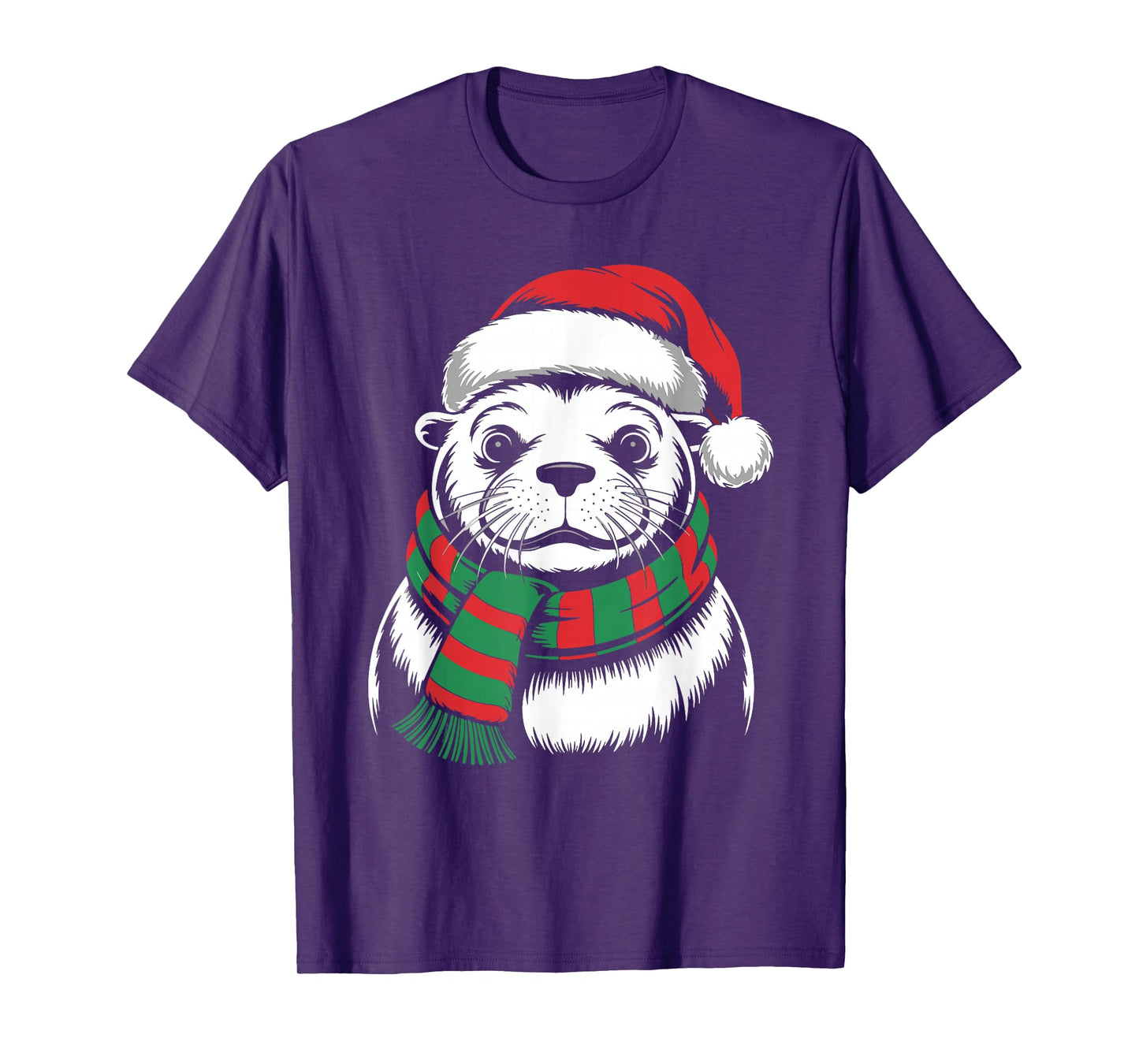 Sea Lion Xmas Santa Hat Scarf Christmas Costume T-Shirt