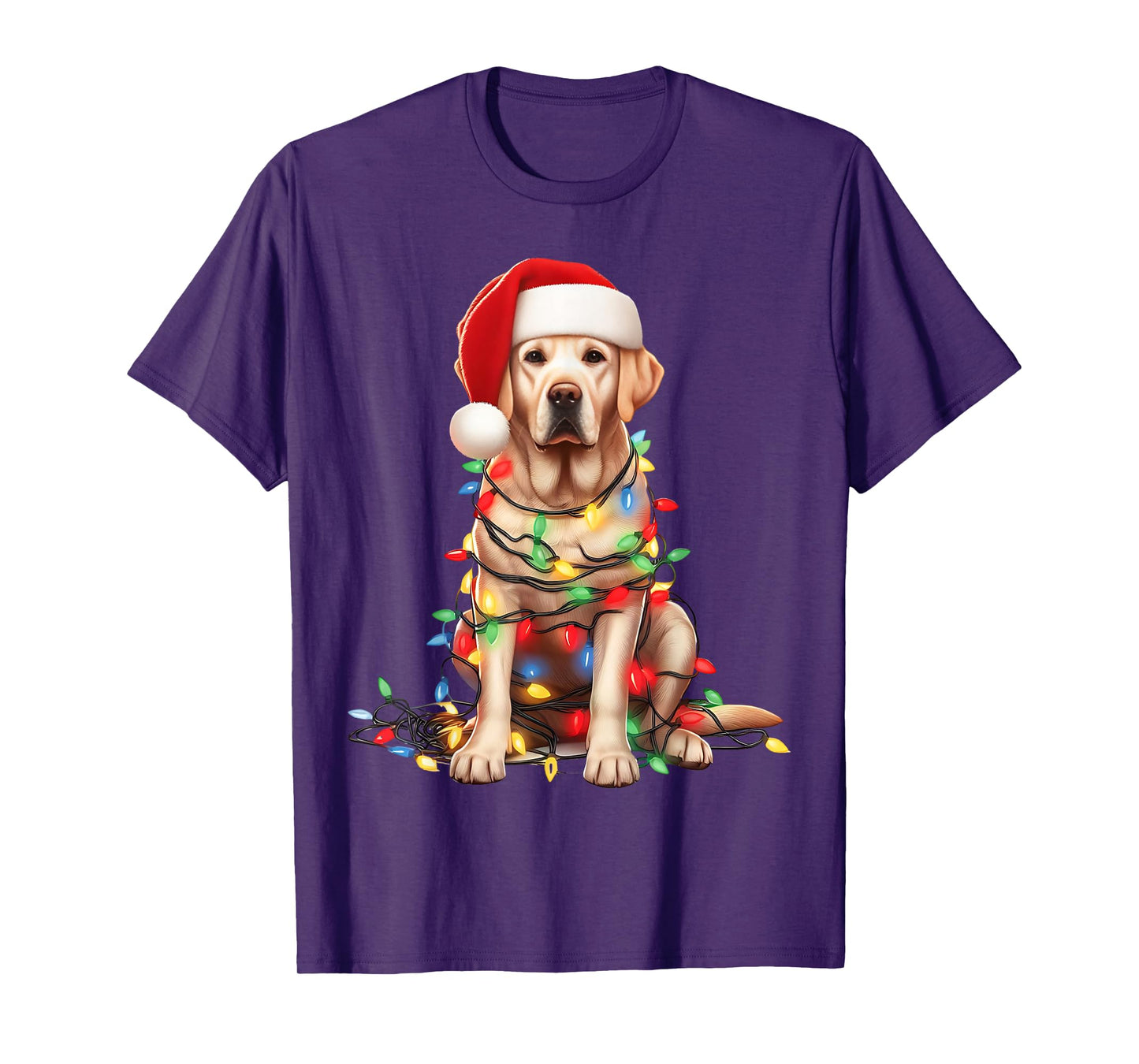 Labrador Retriever Dog Christmas Lights Santa Hat Dog Lover T-Shirt