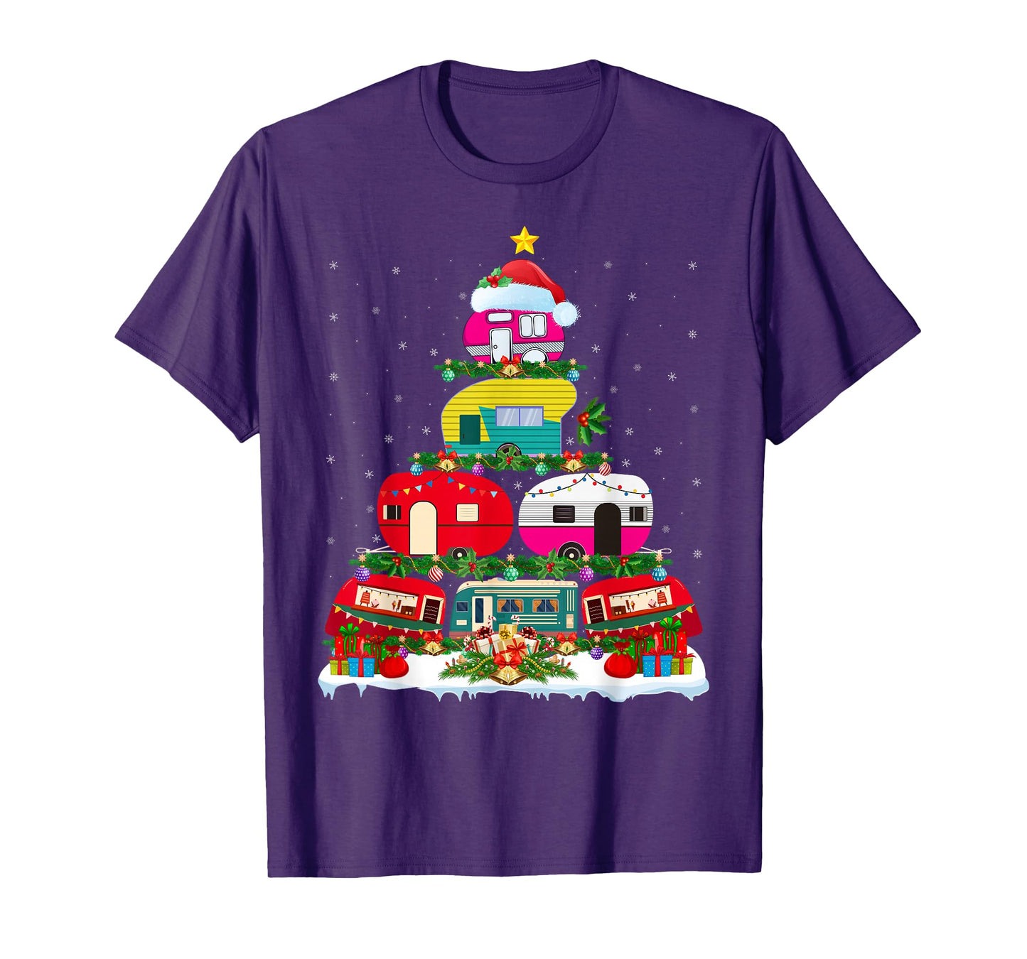 Camping Vehicle Christmas Tree Lights Outdoors Camping Xmas T-Shirt