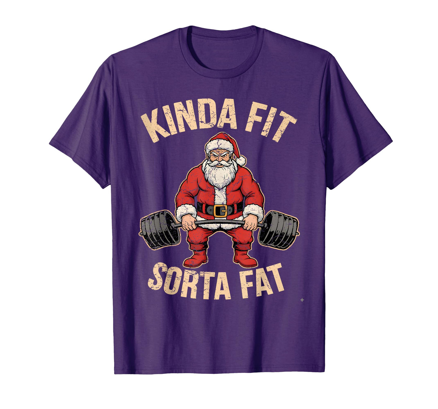 Kinda Fit Sorta Fat Funny Santa Gym Christmas Weightlifting T-Shirt