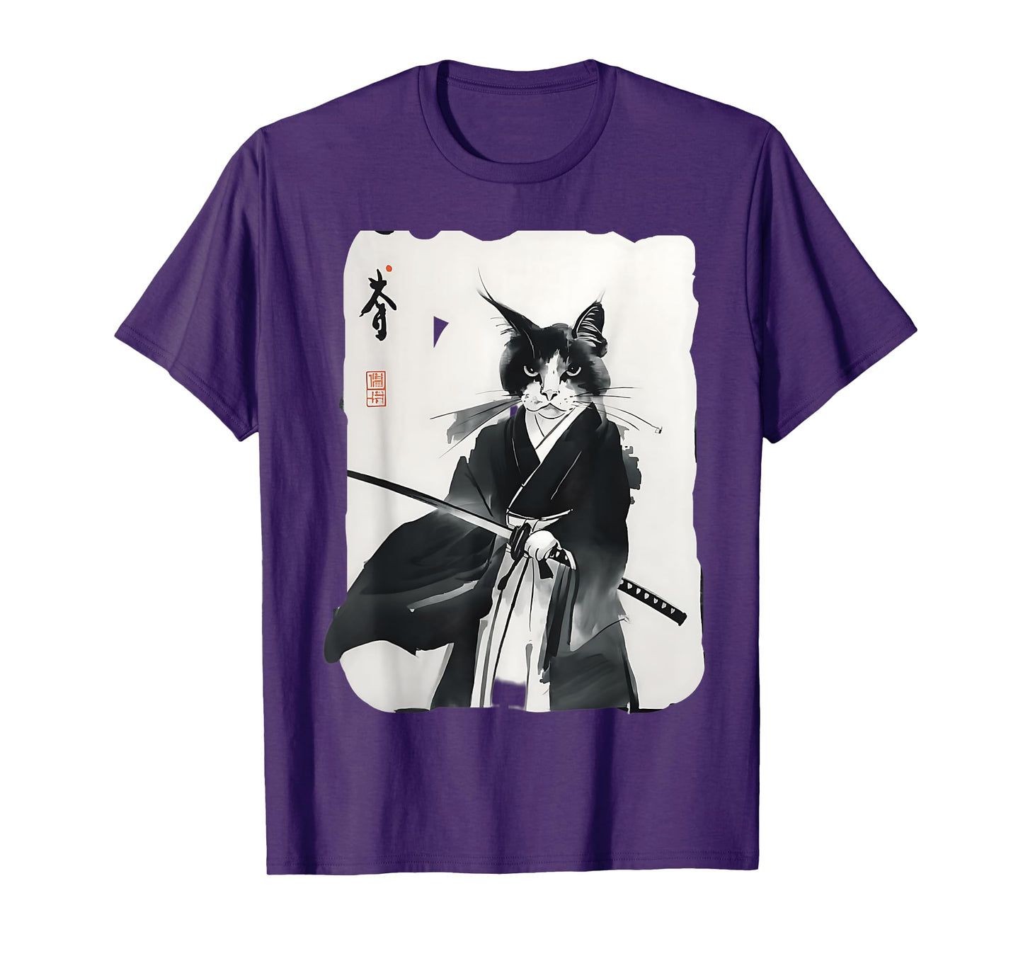 Samurai Cat Vintage Japanese Ukiyo-e Warrior Art Graphic T-Shirt for Men Women