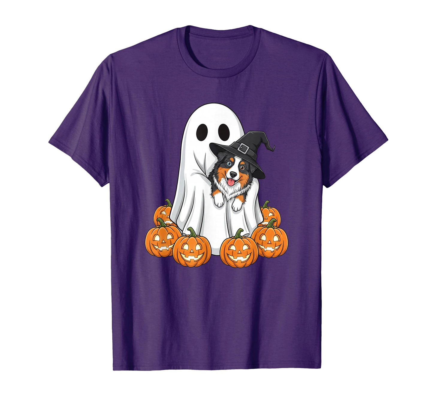 Ghost Australian Shepherd Pumpkin Halloween Kids Mens Womens T-Shirt