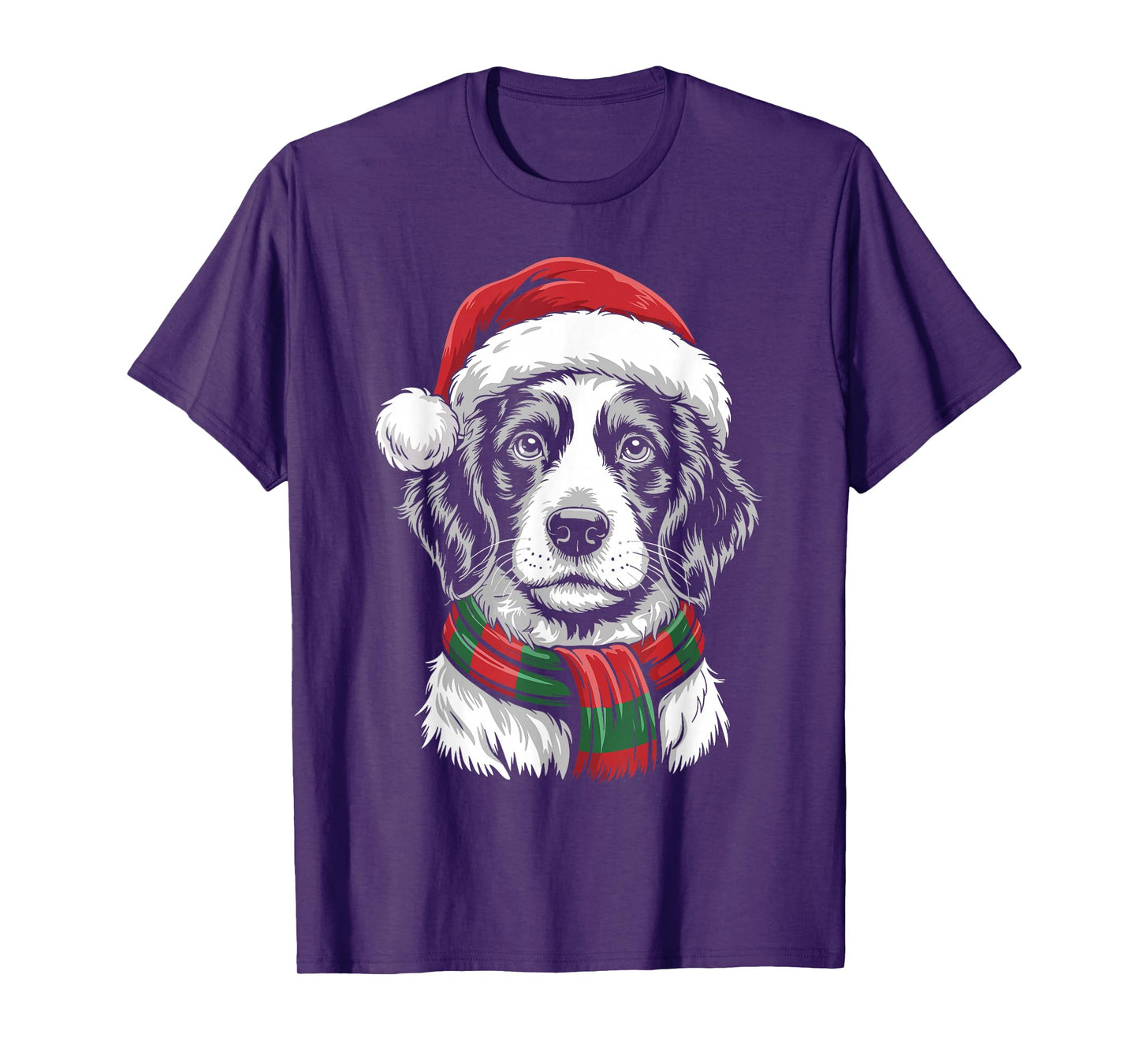 Brittany Spaniel Dog Xmas Santa Hat Scarf Christmas Costume T-Shirt