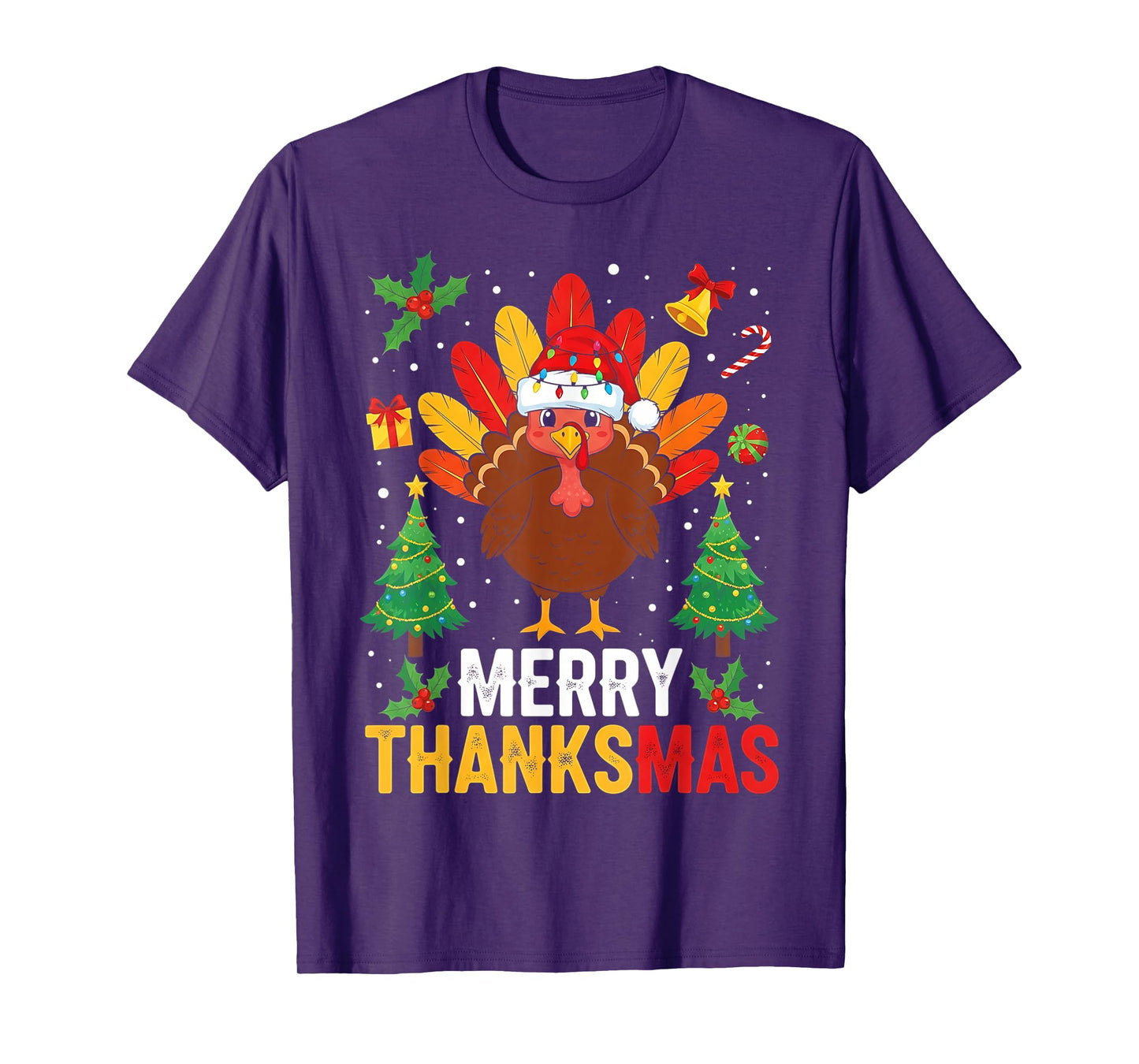 Funny Merry Thanksmas Happy Thanksgiving Santa Turkey T-Shirt