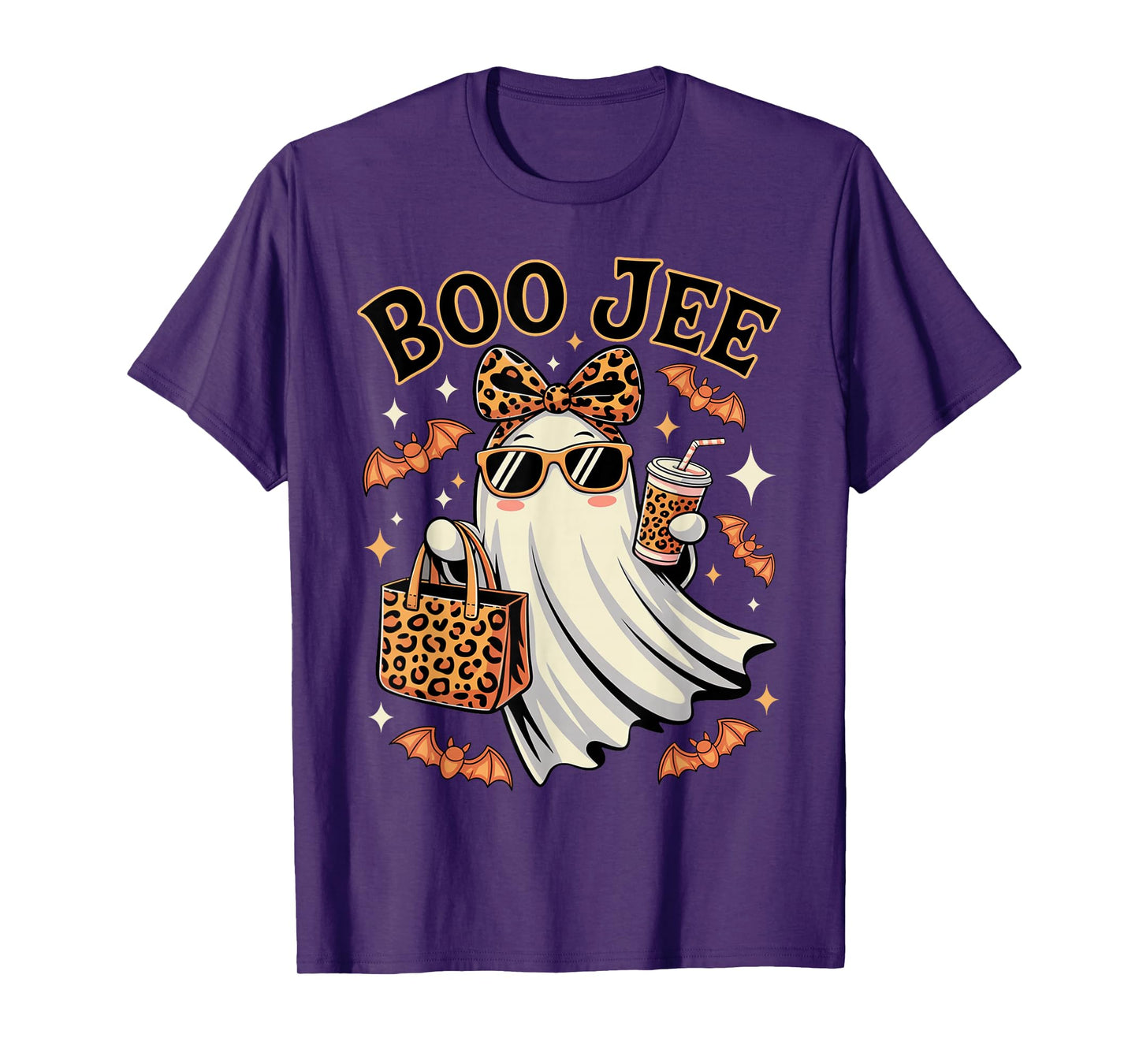 Coquette Leopard Ghost Coffee Boo JEE Halloween Boujee Ghost T-Shirt
