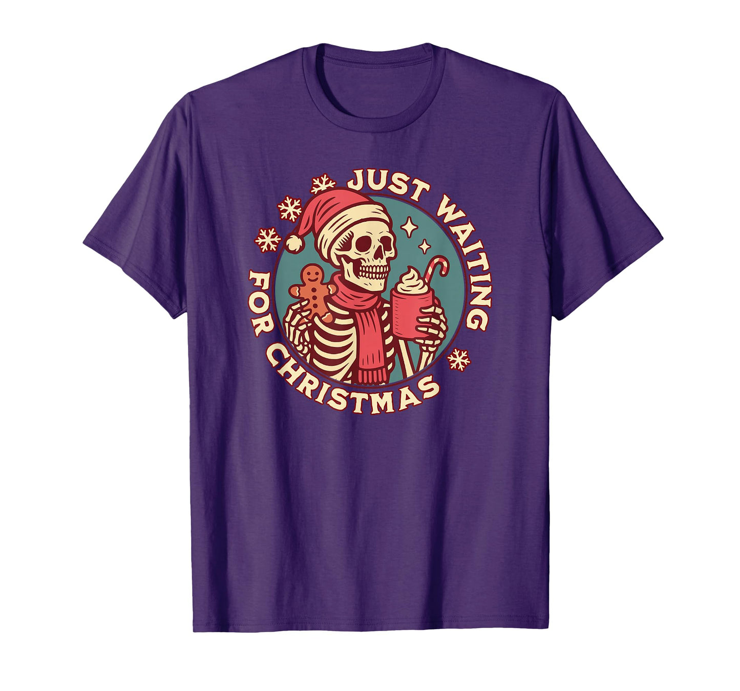 Just Waiting for Christmas Skeleton Drinking Hot Cocoa T-Shirt