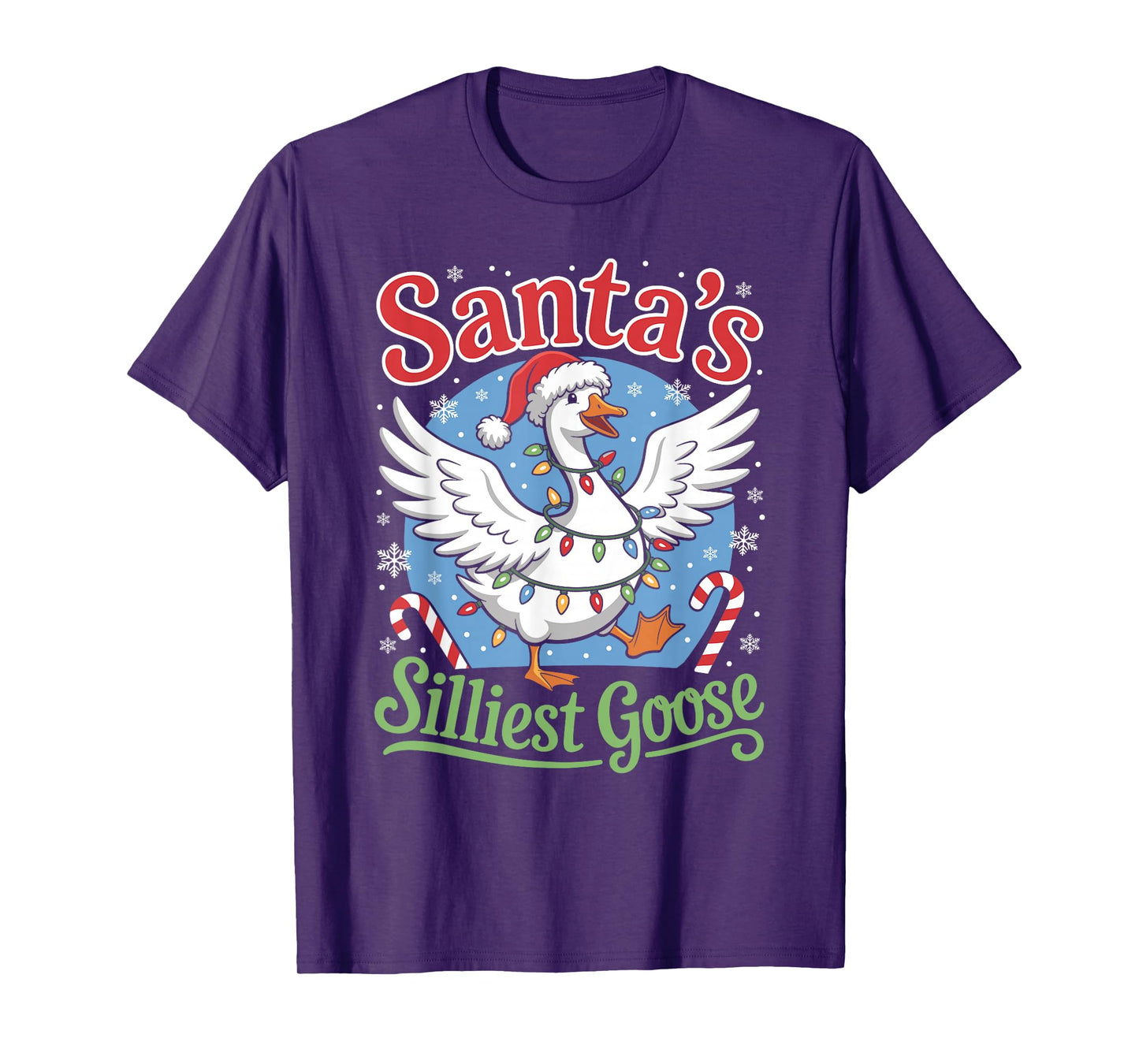 Santa's Silliest Goose Christmas Lights Stars Funny X-Mas T-Shirt