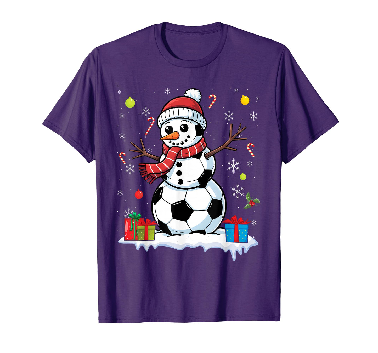 Snowman Soccer Ball Christmas Santa Boys Kids T-Shirt