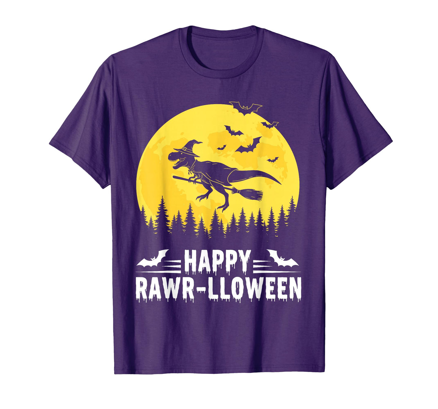 Happy Rawr-lloween Funny Halloween T Rex Flying Witch T-Shirt