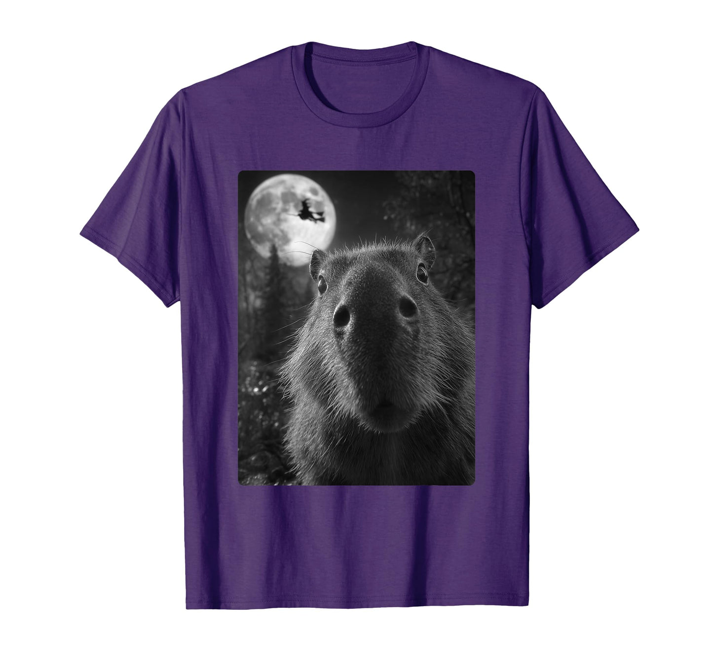 Funny Capybara Selfie Full Moon Flying Witch Halloween T-Shirt