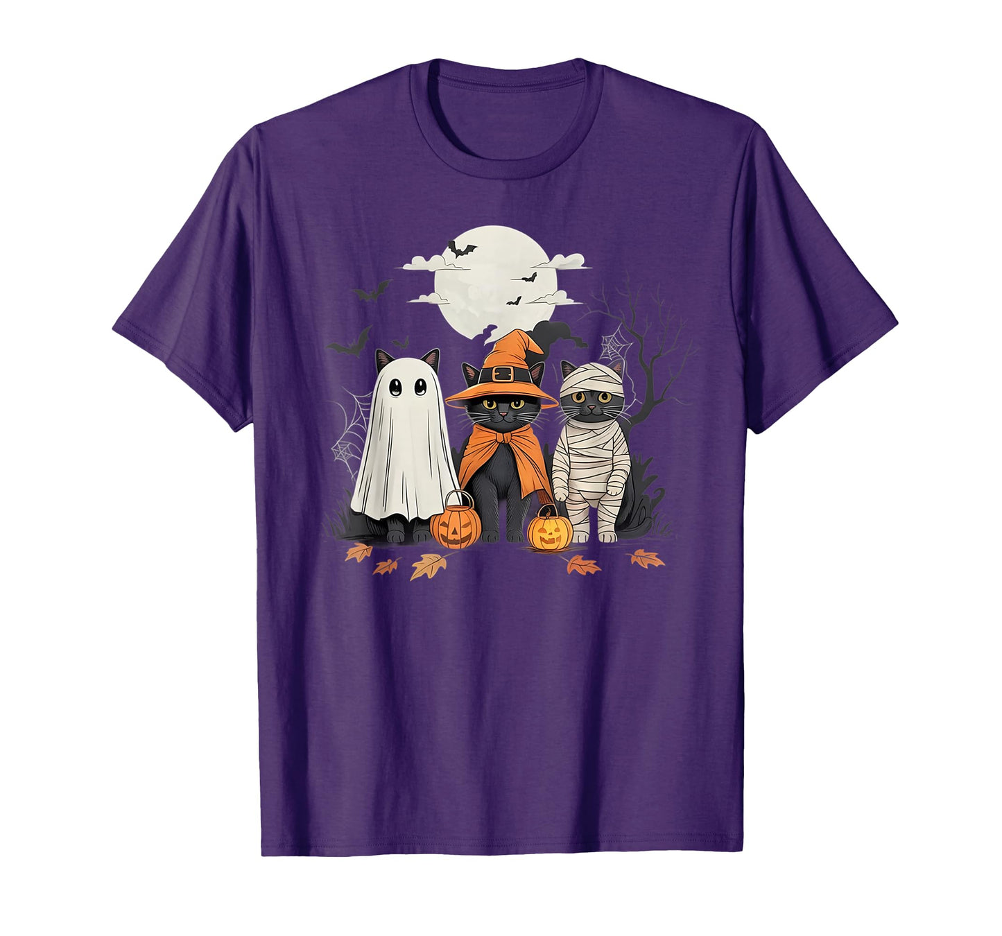 Black Cat Witch Ghost Scary Halloween Pumpkin Men Kids Gifts T-Shirt
