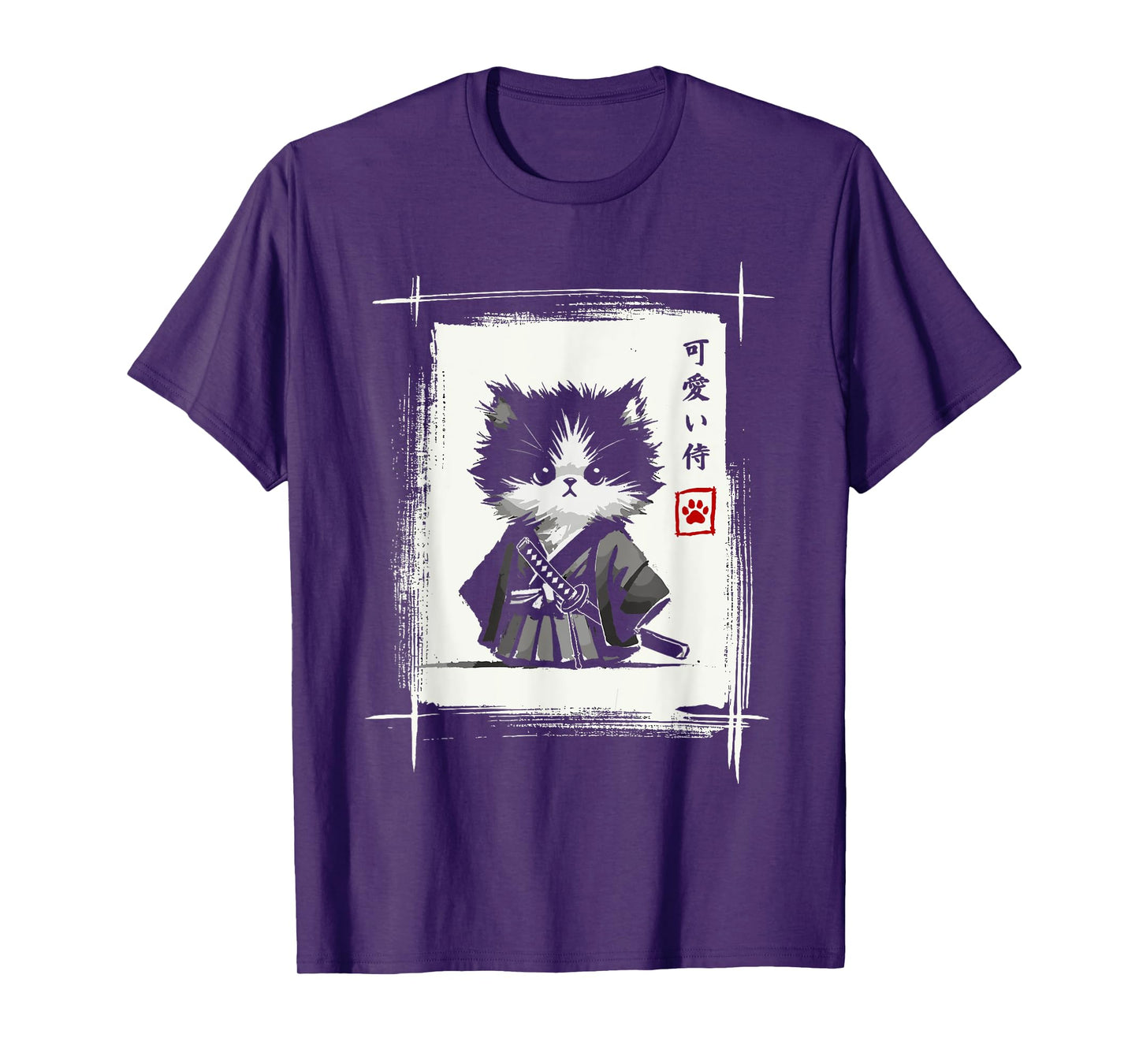 Samurai Cat Japanese Art Sumi-e Novelty Kawaii Funny Cat T-Shirt