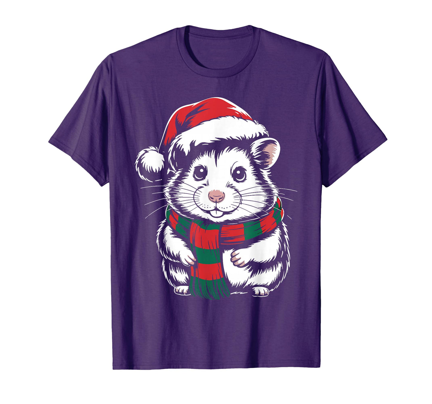 Hamster Xmas Santa Hat Scarf Christmas Costume T-Shirt