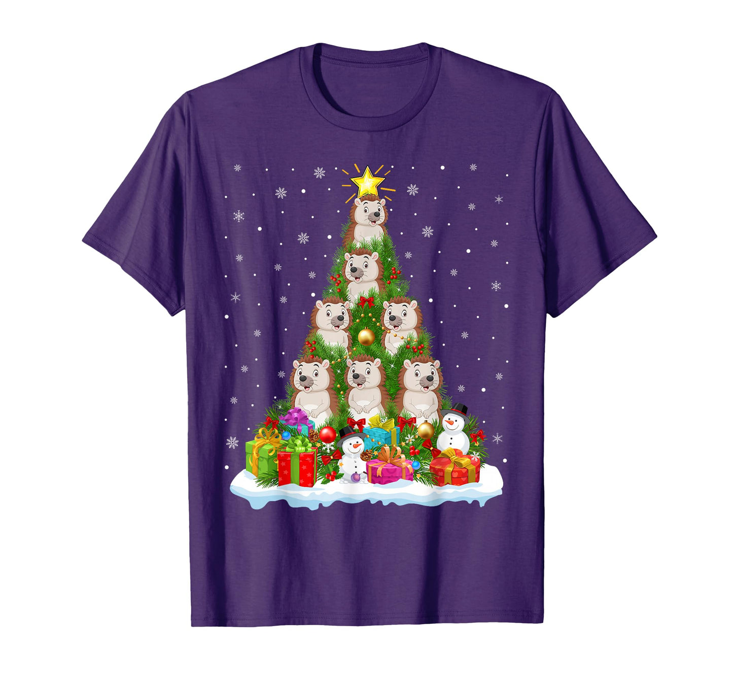 Cute Hedgehog Christmas Tree Holiday Decor Funny Xmas Lights T-Shirt