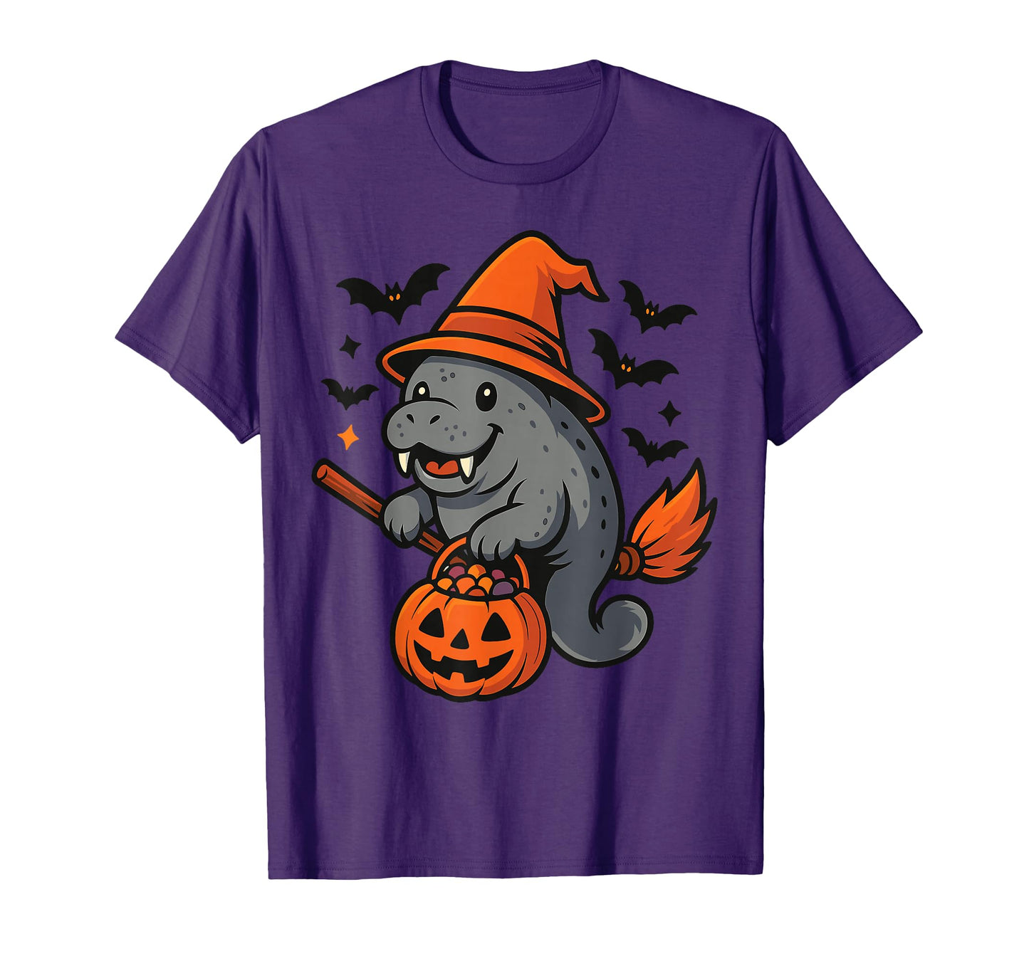 Manatee Witch Hat Pumpkin Halloween Costume Men Women Kids T-Shirt