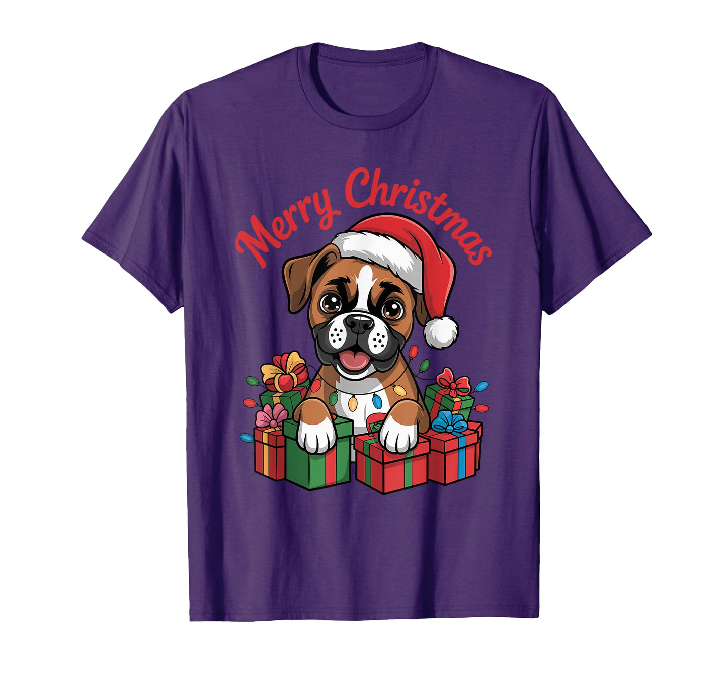 Cute Boxer Santa Hat Christmas Xmas Dog Lovers Holiday T-Shirt