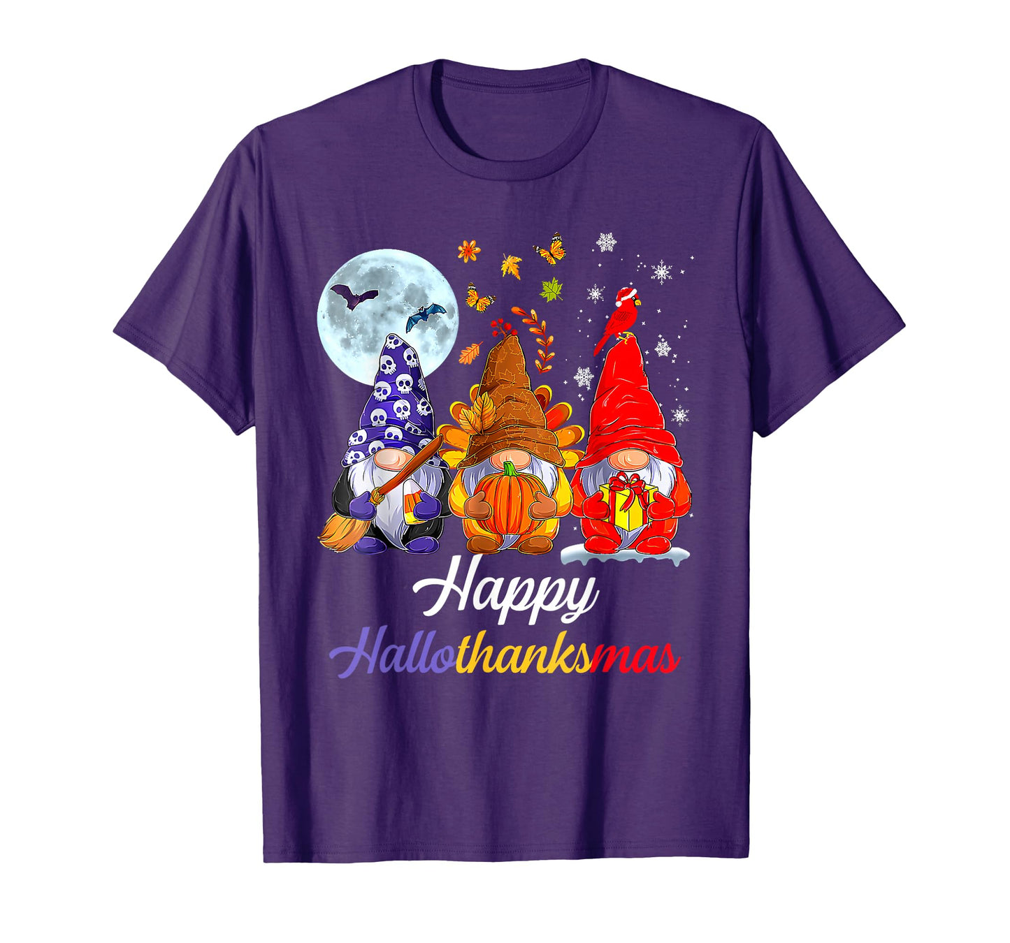 Happy Hallothanksmas Gnomes Lover Halloween Merry Christmas T-Shirt