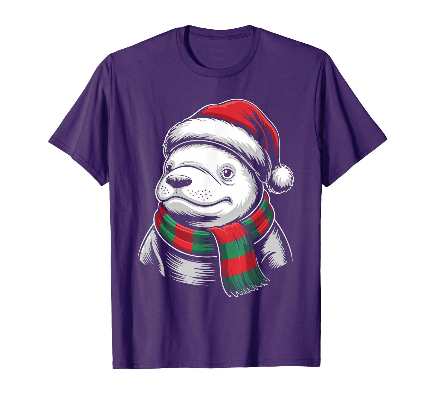 Beluga Whale Xmas Santa Hat Scarf Christmas Costume T-Shirt