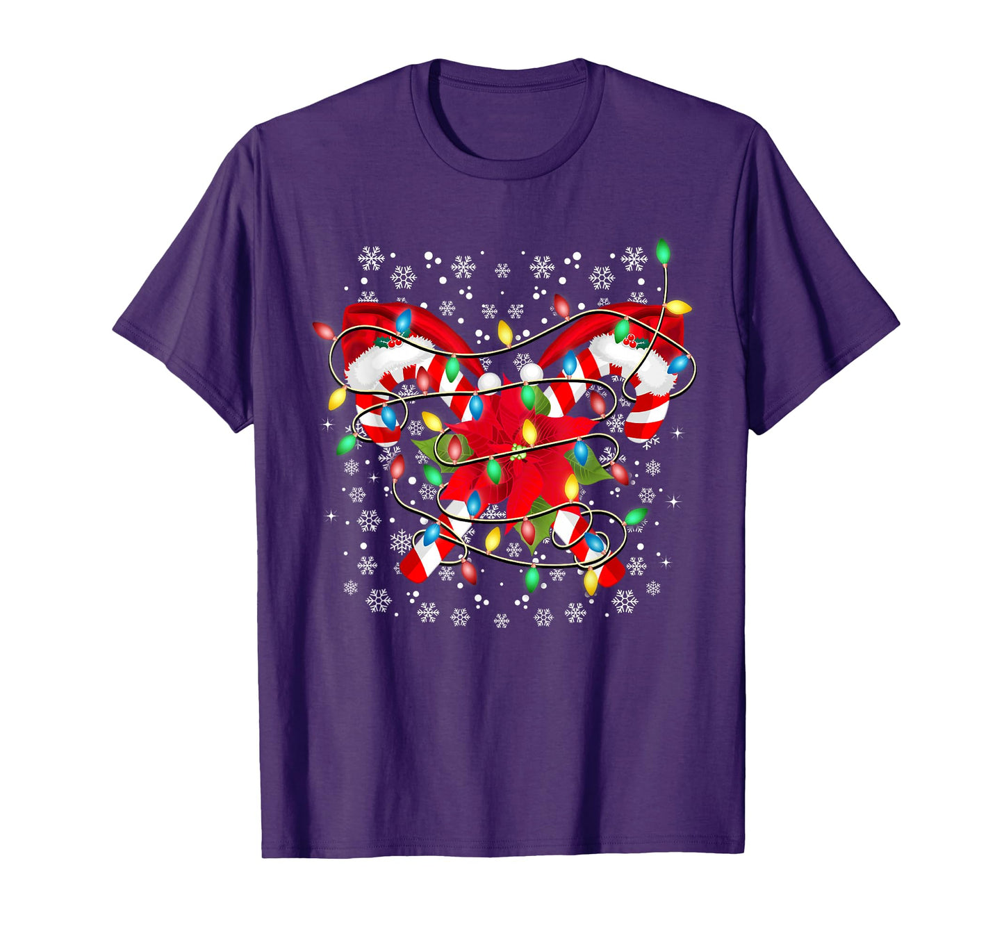 Candy Cane Santa Hat Christmas Lights Merry and Bright Xmas T-Shirt