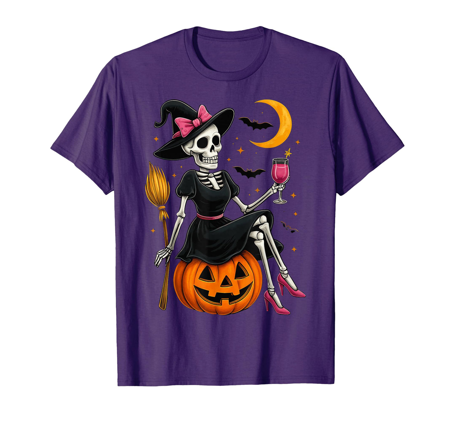 Skeleton Witch Halloween Pumpkin Spooky Season Design T-Shirt