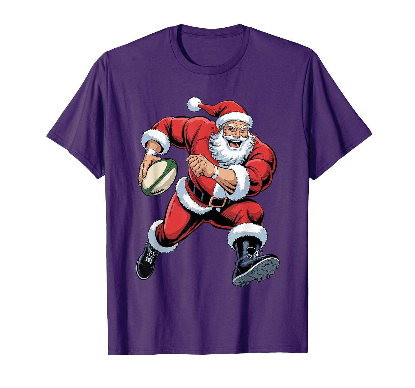 Santa Playing Rugby Funny Sport Lovers Christmas Holiday T-Shirt