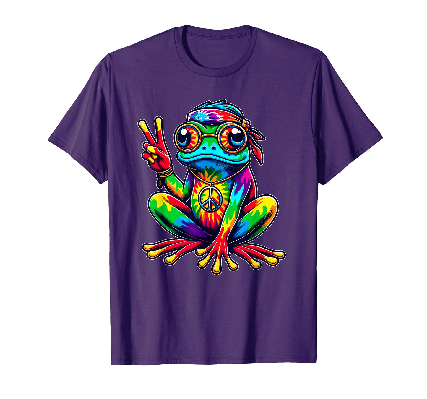 Hippie Tie-Dye Frog, 60s Party & 70s Costume, Peace Sign T-Shirt