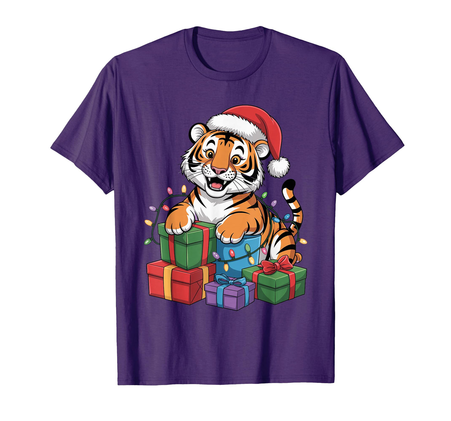 Tiger Santa Hat Christmas Design Funny Wild Animal Lovers T-Shirt