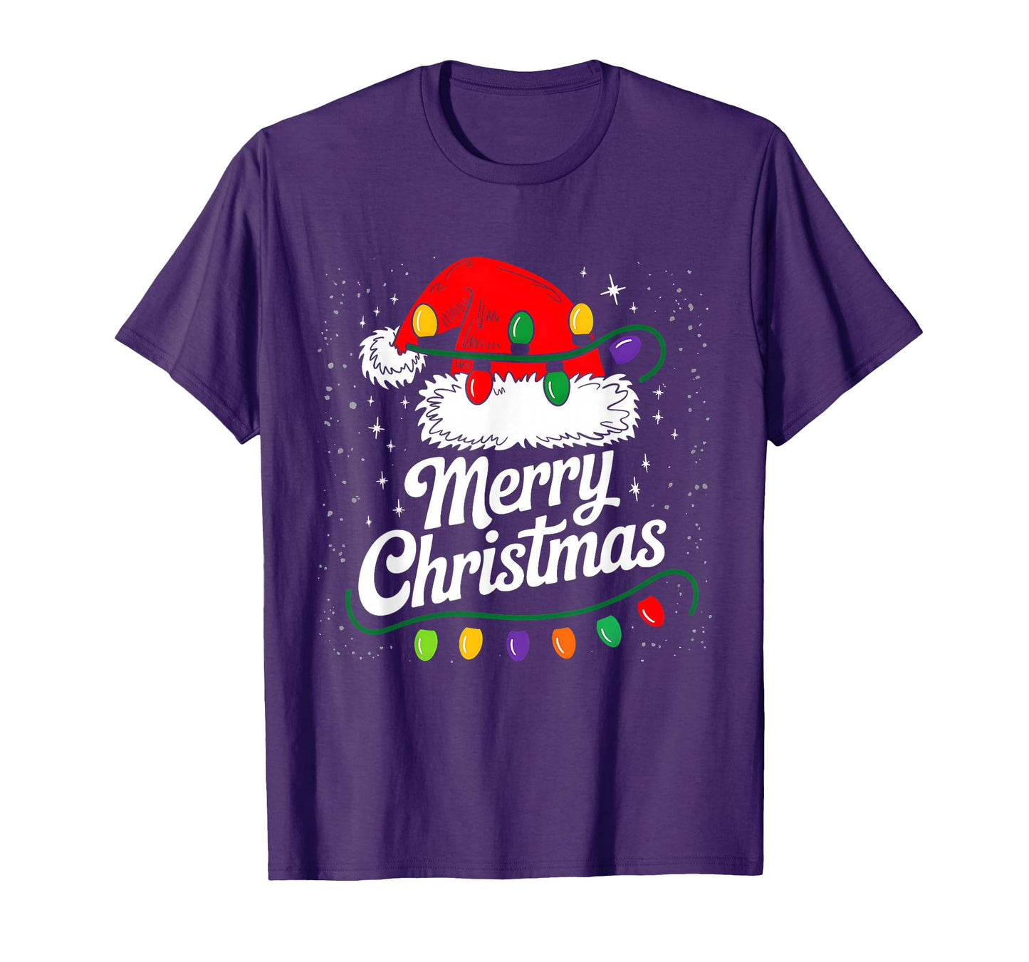 Merry Christmas Lights Red Santa Hat Xmas Family Men Women T-Shirt