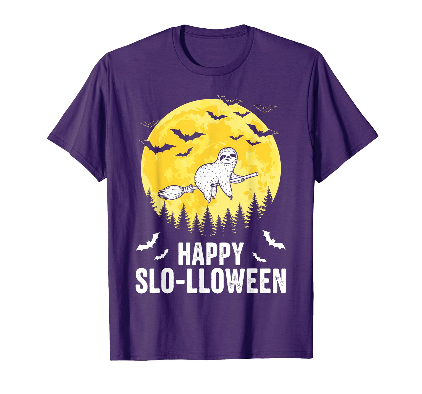 Happy Slo-lloween Funny Halloween Sloth Flying Witch T-Shirt