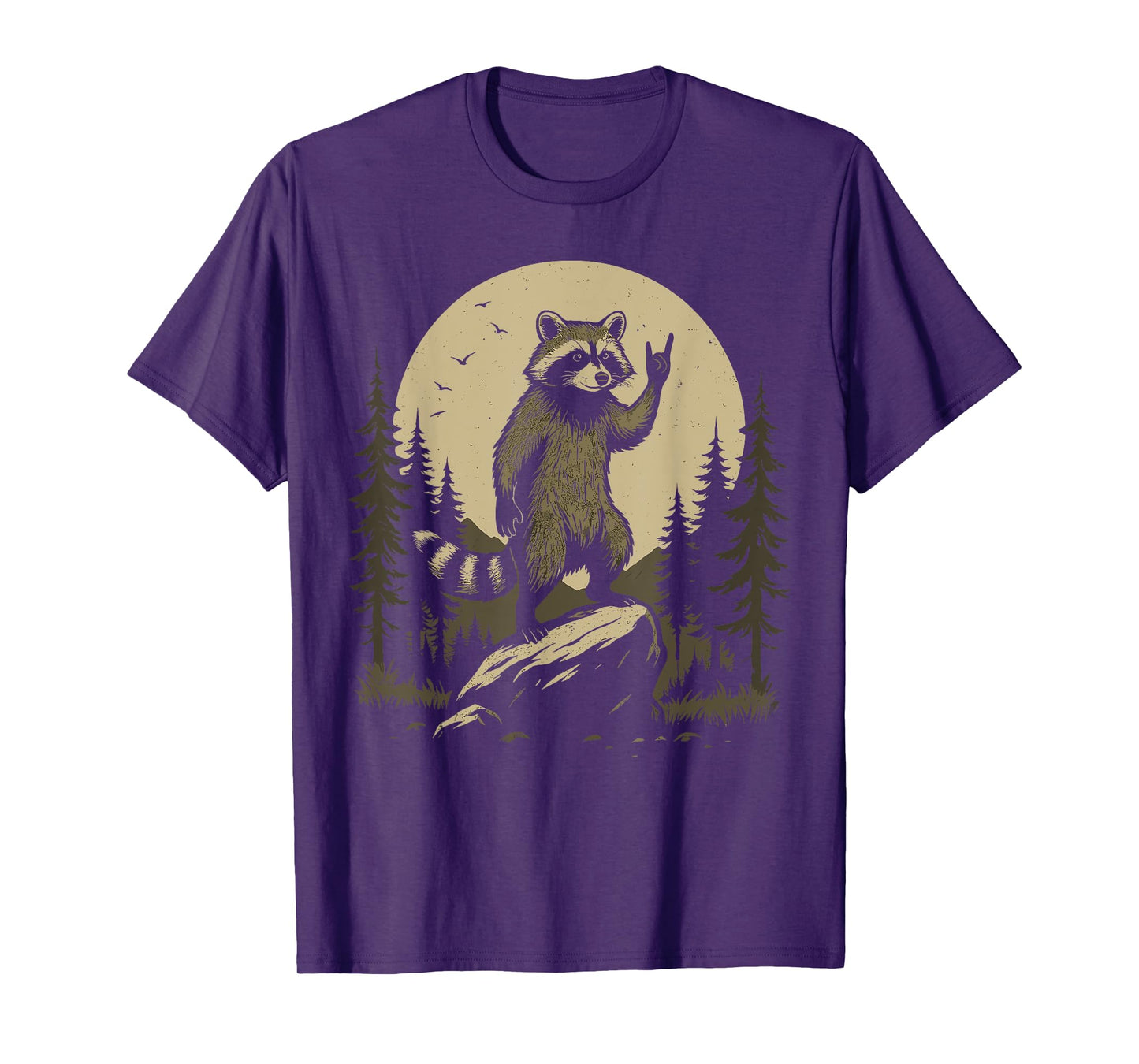 Cool Raccoon Standing On Rock Forest Moon Vintage T-Shirt