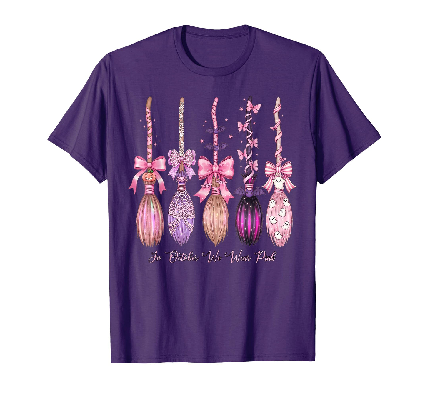 Retro in October We Wear Pink Witch Breast Cancer Awareness T-Shirt