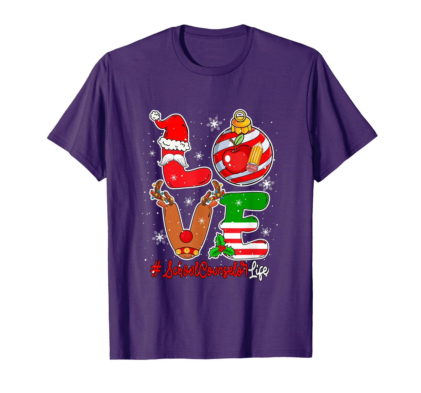Love School Counselor Christmas Santa Reindeer Job Team T-Shirt