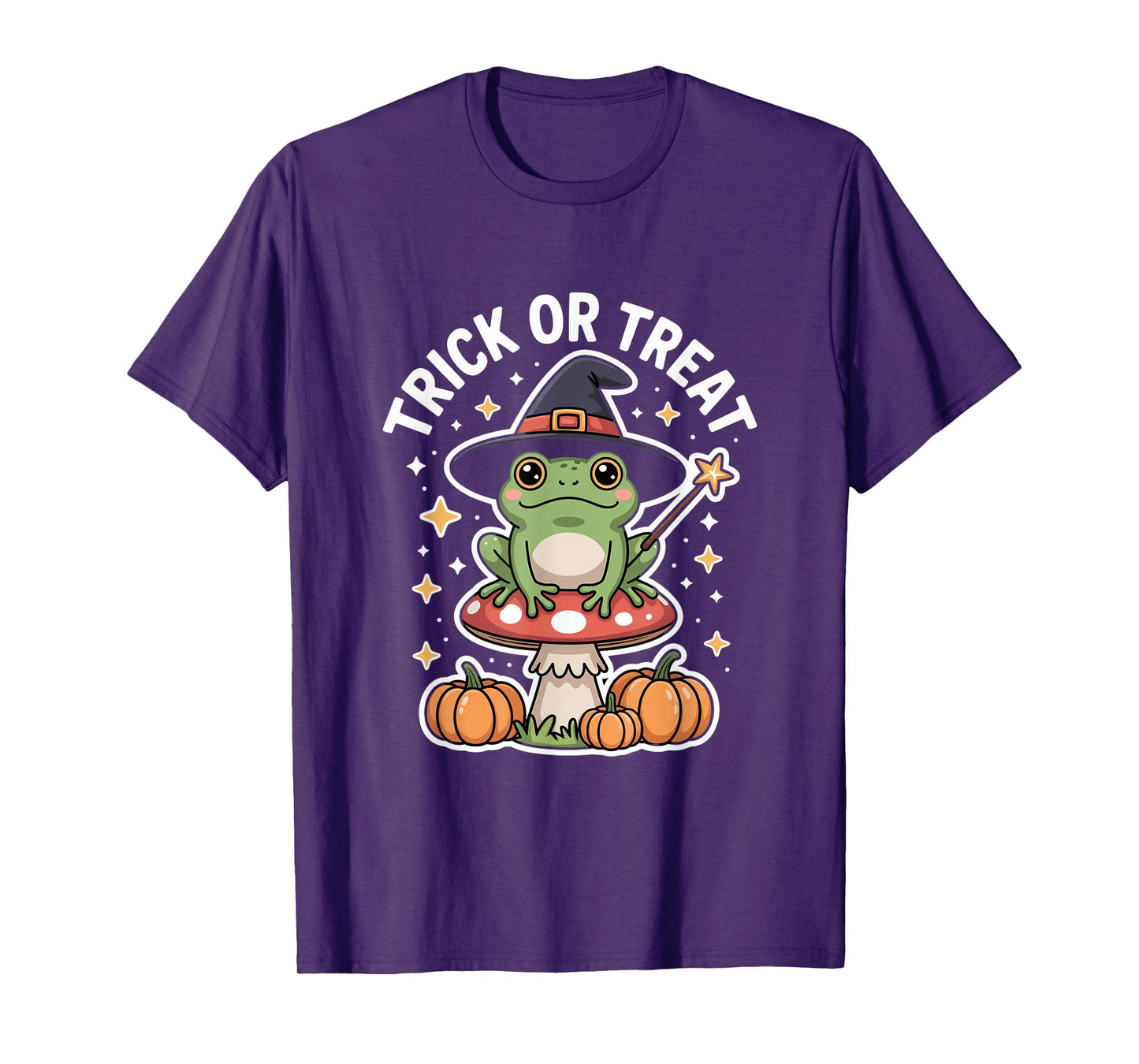 Trick Or Treat Witch Frog On Mushroom Halloween T-Shirt