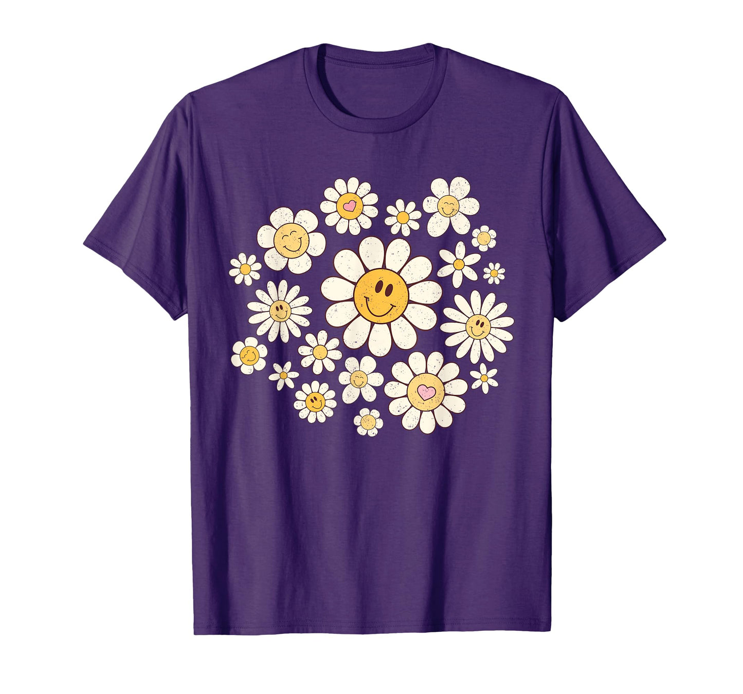 Vintage Cute Smile Face Flower Happy Face Flowers Heart Girl T-Shirt