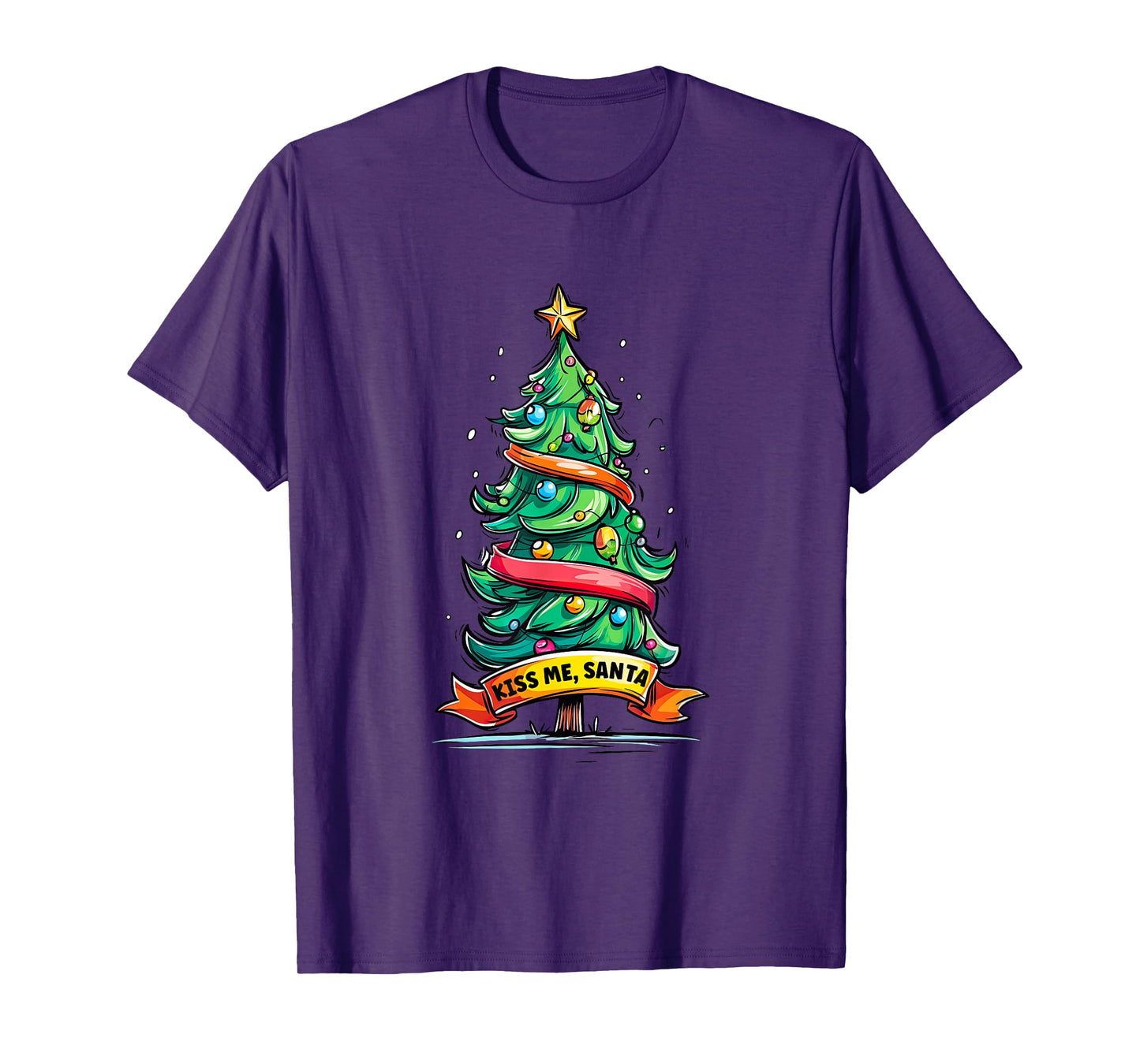Funny Xmas Tree with Kiss me, Santa Speech for Festive Days T-Shirt