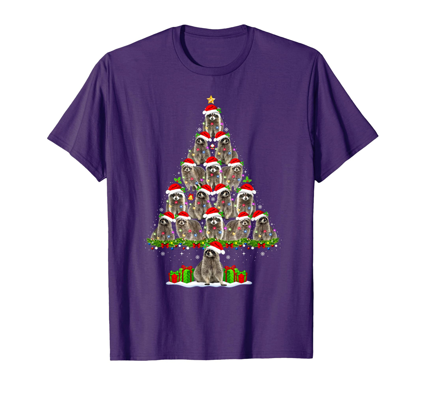 Raccoon Christmas Tree Lights Funny Xmas Santa Raccoon Lover T-Shirt