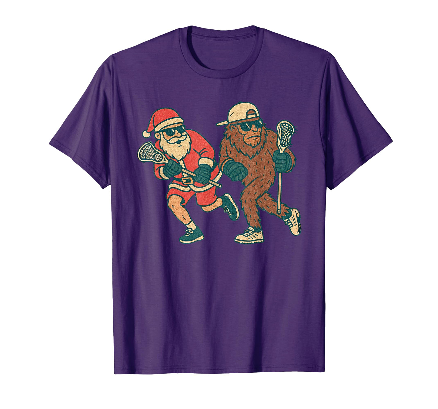 Santa Sasquatch Playing Lacrosse Christmas Vintage Lax Xmas T-Shirt