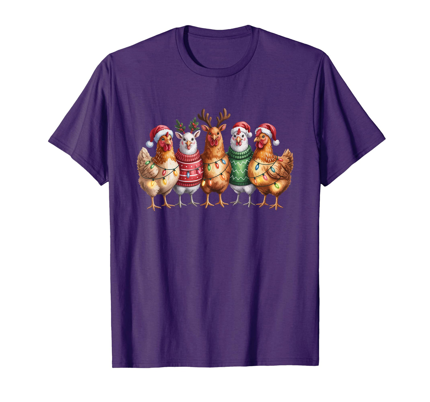 Christmas Lights Chicken Santa Funny Xmas Tree for Men Women T-Shirt