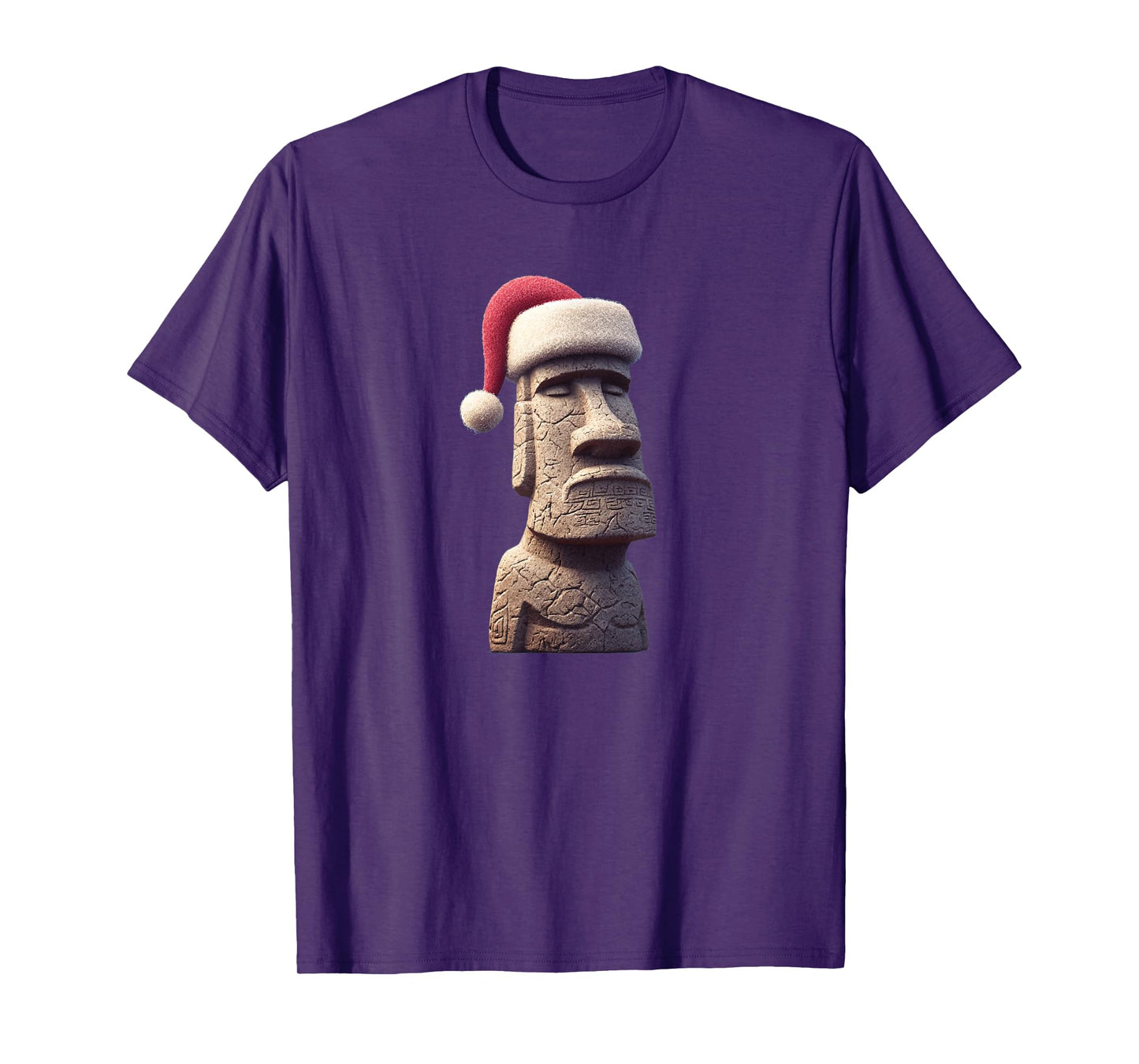 Awesome Stone Face Costume with Santa Hat for Moai Lovers T-Shirt