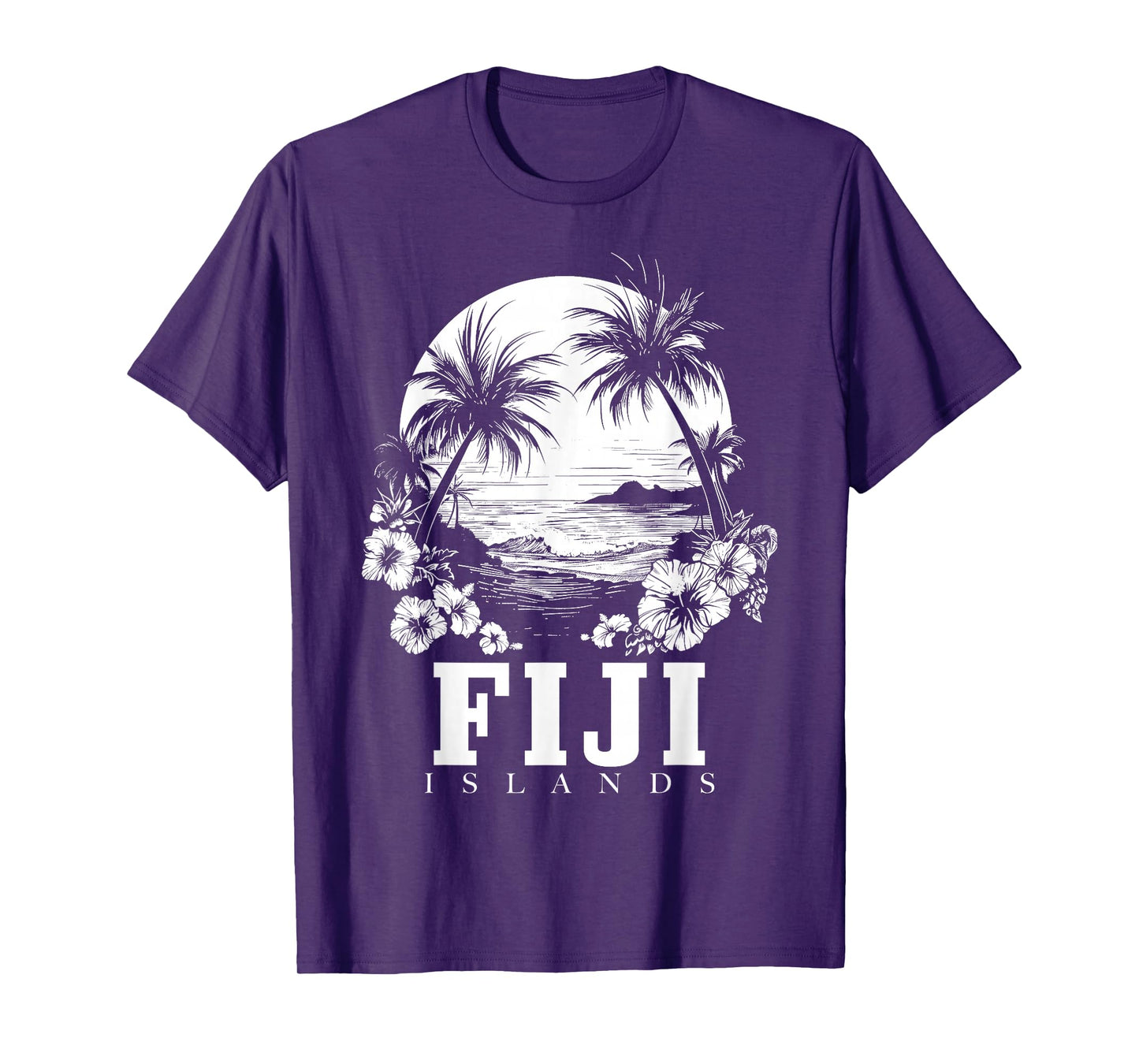Fiji Islands Hibiscus Flowers Beach Surfer Souvenir T-Shirt