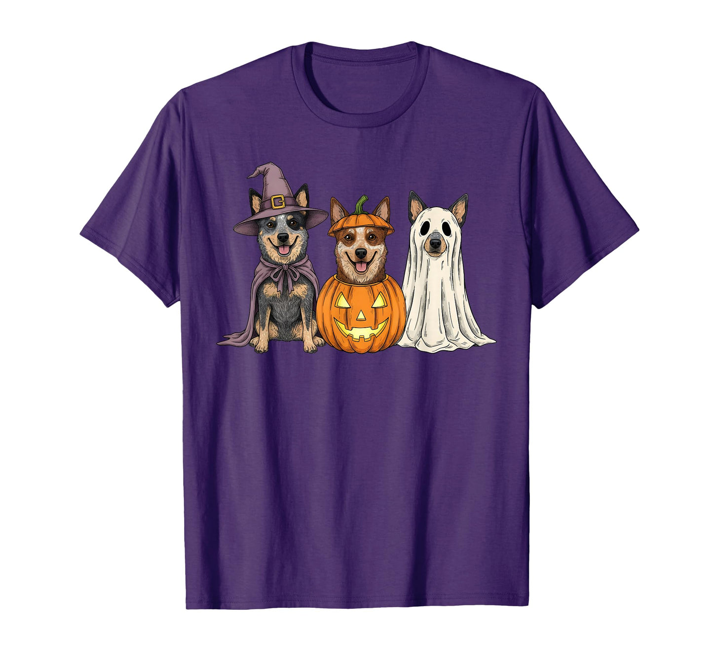 Spooky Ghost Blue Heeler Pumpkin Halloween Dog Lover T-Shirt