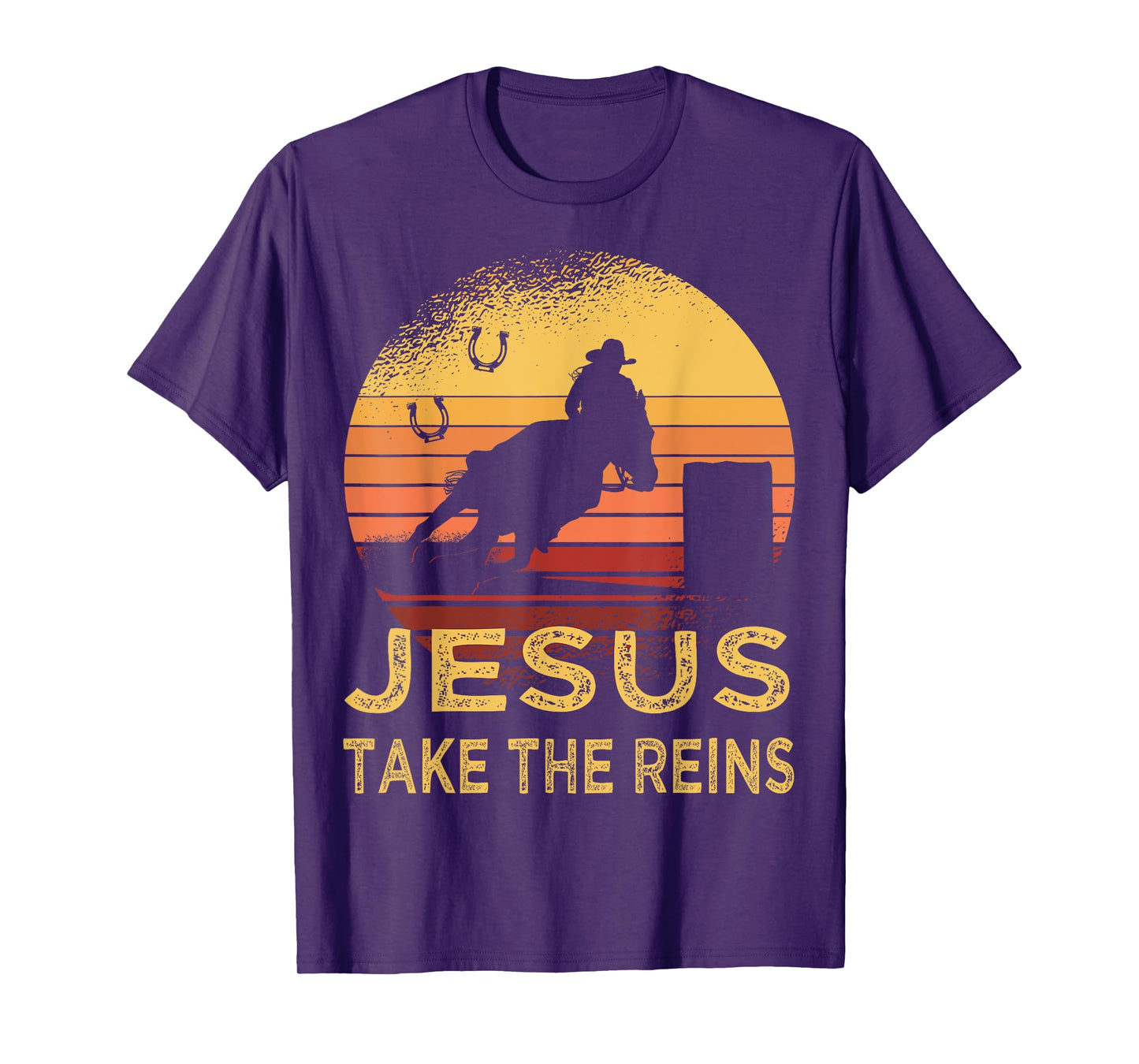 Vintage Retro Horse Barrel Racing Jesus take the reins Rodeo T-Shirt