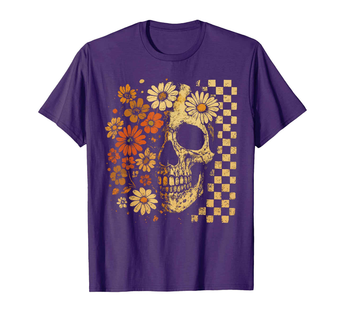 Floral Skull Grunge Retro Aesthetic Design T-Shirt