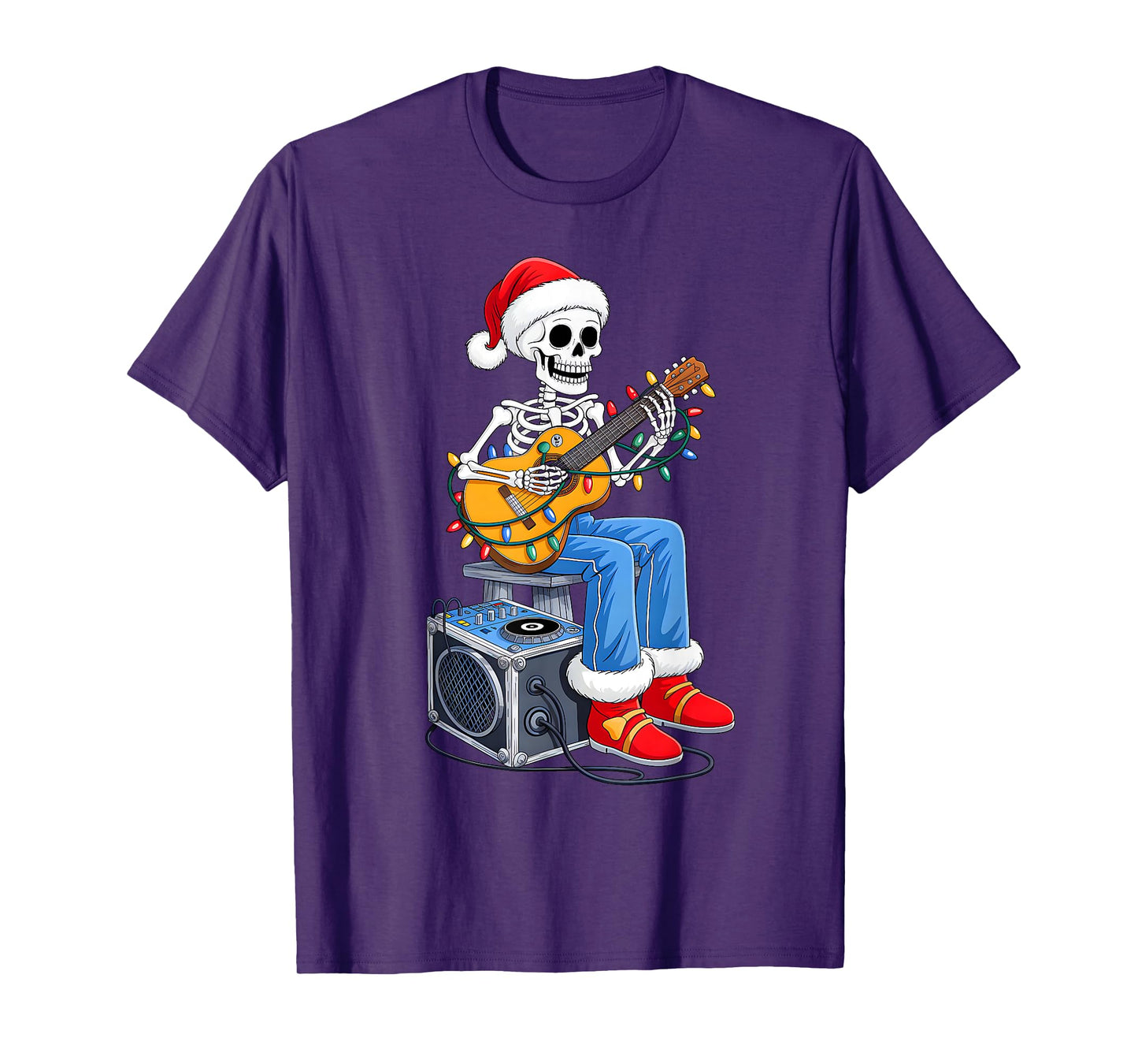 Xmas Santa Skeleton Playing Guitar Funny Christmas Boys Kids T-Shirt