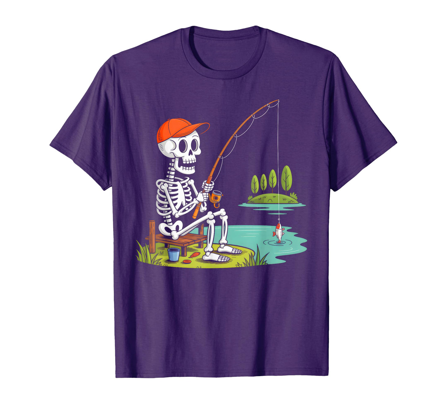 Skeleton Fishing Halloween Costume Boys Men Dad Fisherman T-Shirt