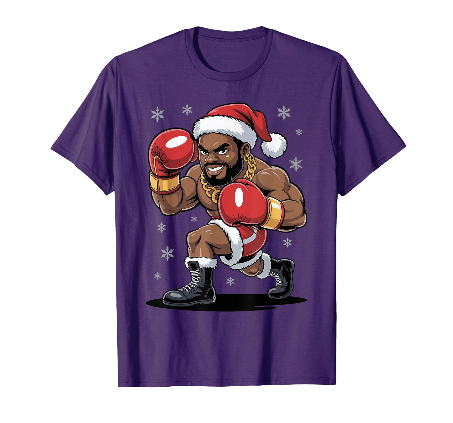 Funny Afro Santa Boxing African American Christmas Holiday T-Shirt