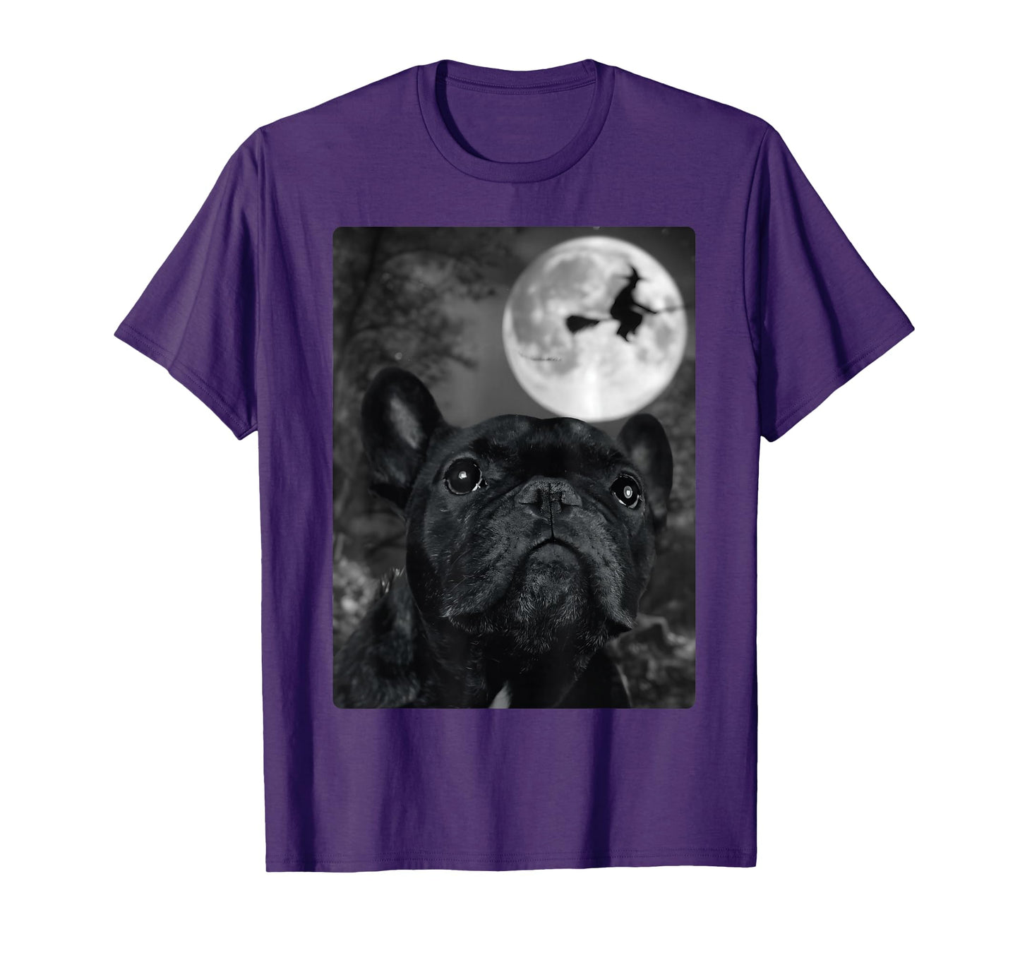 Funny Dog Selfie Full Moon Flying Witch Halloween Dog T-Shirt